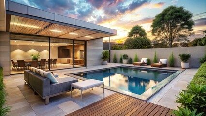 Modern contemporary backyard patio with pool, patio, house, modern, contemporary, pool, swimming, outdoor