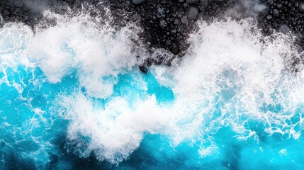 Fototapeta premium Majestic ocean waves crashing against rocky shoreline in vibrant blue and white tones