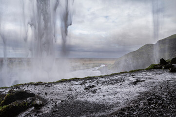 nature sceneries in the area surrounding the Seljalandsfoss waterfall, Iceland
