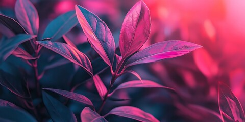 Fototapeta premium Lush foliage in vivid colors with a dreamy glow showcases nature's beauty and serenity.