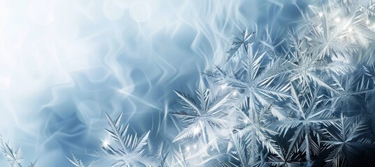 Abstract Winter Background with Geometric Snowflake Designs and Frosted Textures in Silver and Blue
