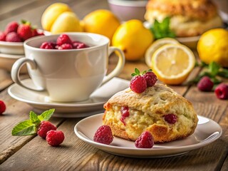 Raspberry Lemon Scone with Tea - Perfect Morning Treat for Food Lovers