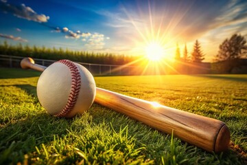 Realistic Baseball Bat and Ball for Team Game Equipment in Perfect Rule of Thirds Composition