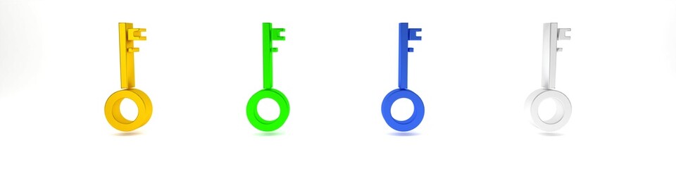 Colorful Pirate key icon isolated on white background. Minimalism concept. 3D render illustration