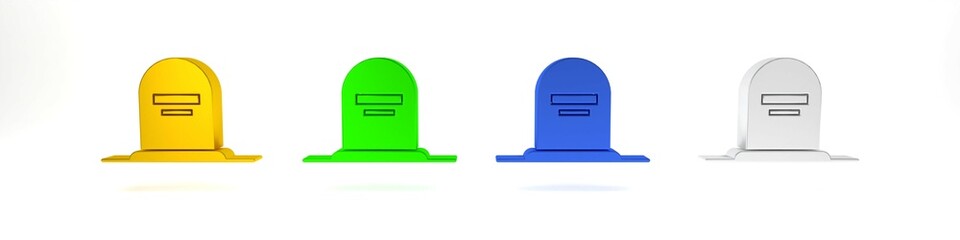 Colorful Tombstone with RIP written on it icon isolated on white background. Grave icon. Minimalism concept. 3D render illustration