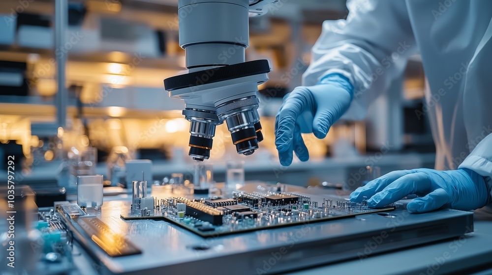 Poster high-tech robotic arm in modern laboratory setting