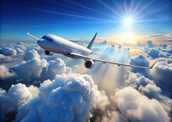 Obraz premium Realistic Minimalist Airbus Flying Through Clouds - High-Quality 4K Animation for Aviation Enthusiasts