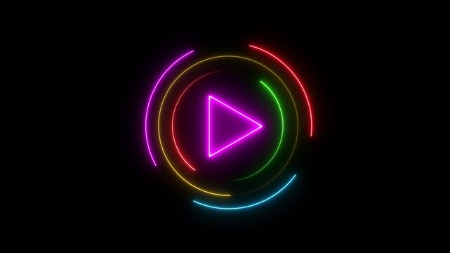 video play button animation with neon line circle animation.  