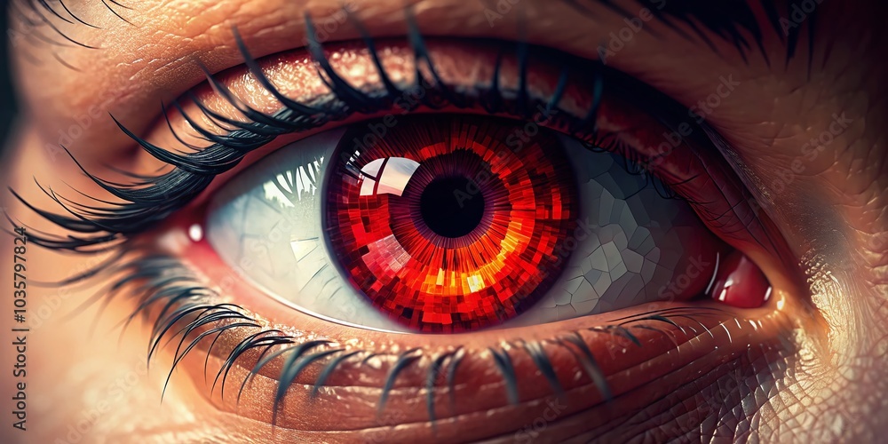Poster realistic pixel art red eye vector illustration in tilt-shift style for unique design projects