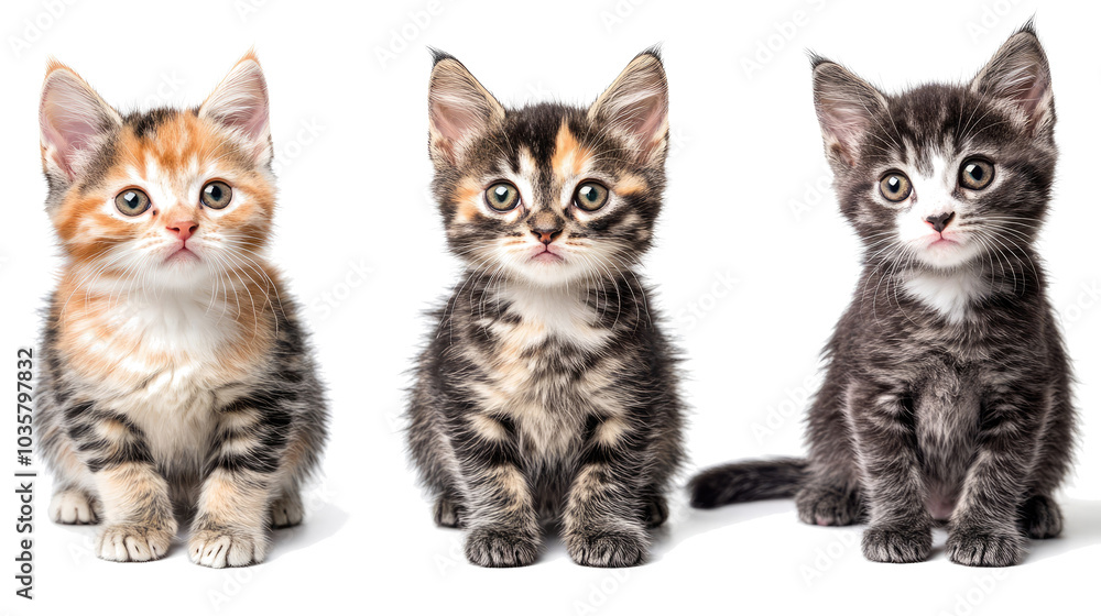 Poster curious kittens sitting together on a transparent background generative ai