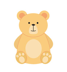 Plush toy concept. Beige bear. Pretty soft animal for children. Fun and entertainment for kids. Forest dweller. Toy or mascot. Flat vector illustration