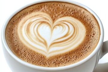 Beautifully crafted latte art in heart shape on coffee surface showcasing culinary creativity