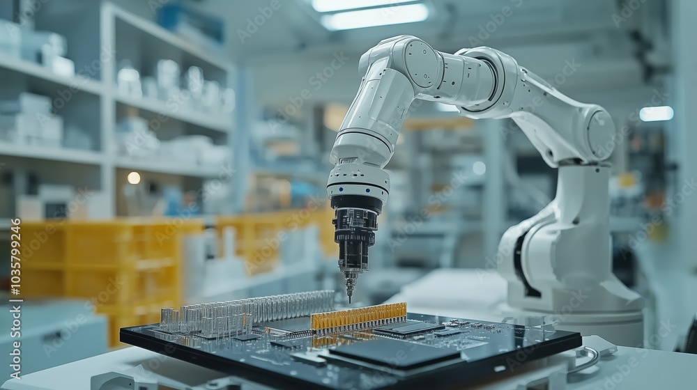 Poster advanced robotic arm in modern laboratory setting