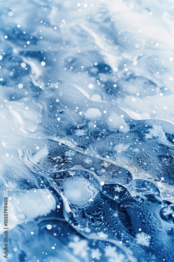 Poster abstract frozen landscape with soft snowflakes and flowing ice patterns for winter-themed prints