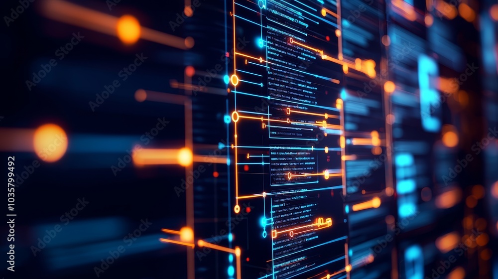 Poster a vibrant digital landscape showcasing glowing data streams and lines, representing the flow of info
