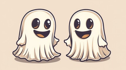 Obraz premium Two cheerful cartoon ghosts with big eyes and smiles.
