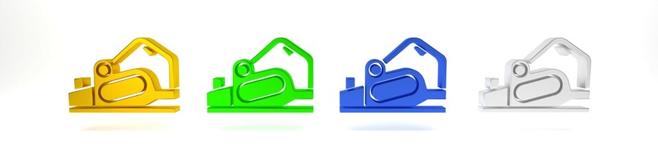 Colorful Electric planer tool icon isolated on white background. Minimalism concept. 3D render illustration