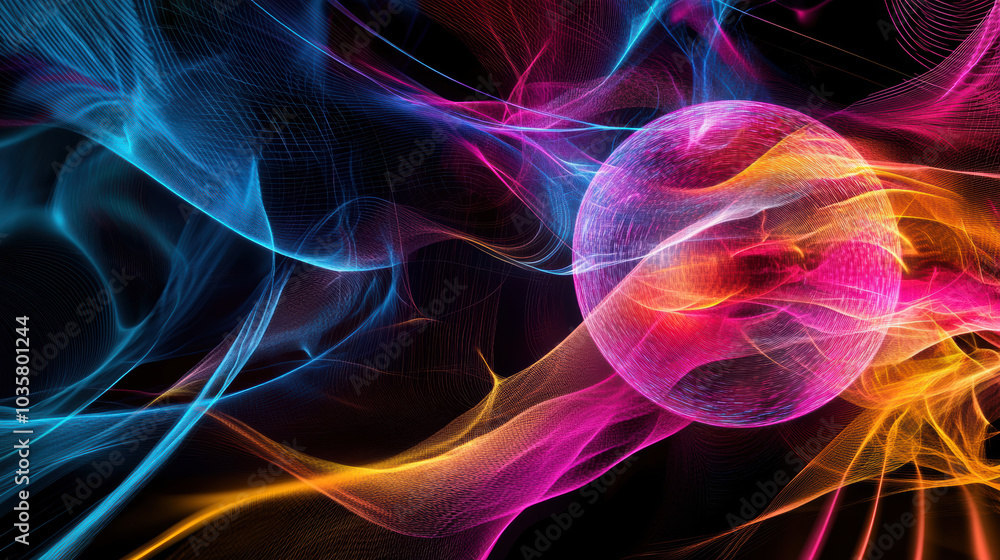 Poster vibrant abstract 3d torus with smooth vector lines in multicolor hues