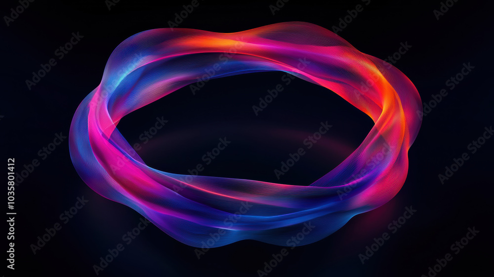 Poster vibrant abstract 3d torus made of smooth vector lines in multicolor