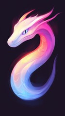 Obraz premium A vibrant snake against a black backdrop, featuring a head adorned with red, yellow, blue, and pink stripes