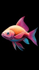  Goldfish against black backdrop, one side sports a blue spot, the other a pink one