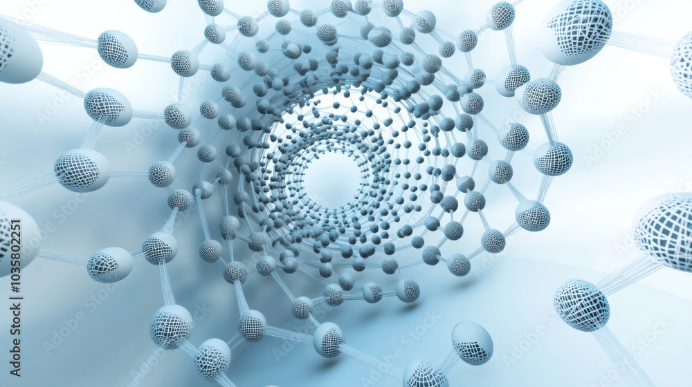 Poster intricate 3d vector spiral structure with wireframe design and spheres