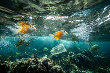 Fototapeta premium Water pollution in the river environment 