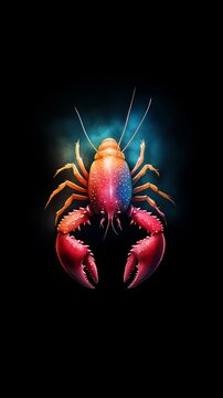 Naklejki  A tight shot of a crab against a black backdrop, bearing another crab, colored red and yellow, upon its shell