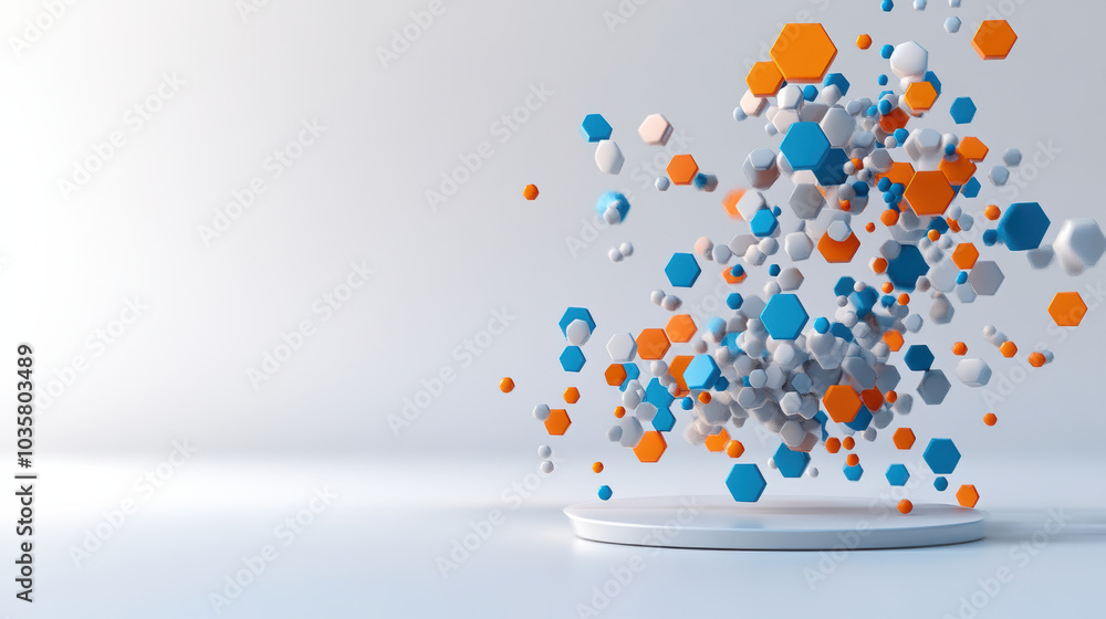 Poster dynamic floating hexagons in soft gradient colors create vibrant visual effect