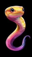 Fototapeta premium A vibrant snake against a black backdrop, featuring an S within its head and orbs for eyes