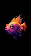 Fototapeta premium A tight shot of a solitary fish against a black backdrop A red and yellow fish is positioned centrally within the frame