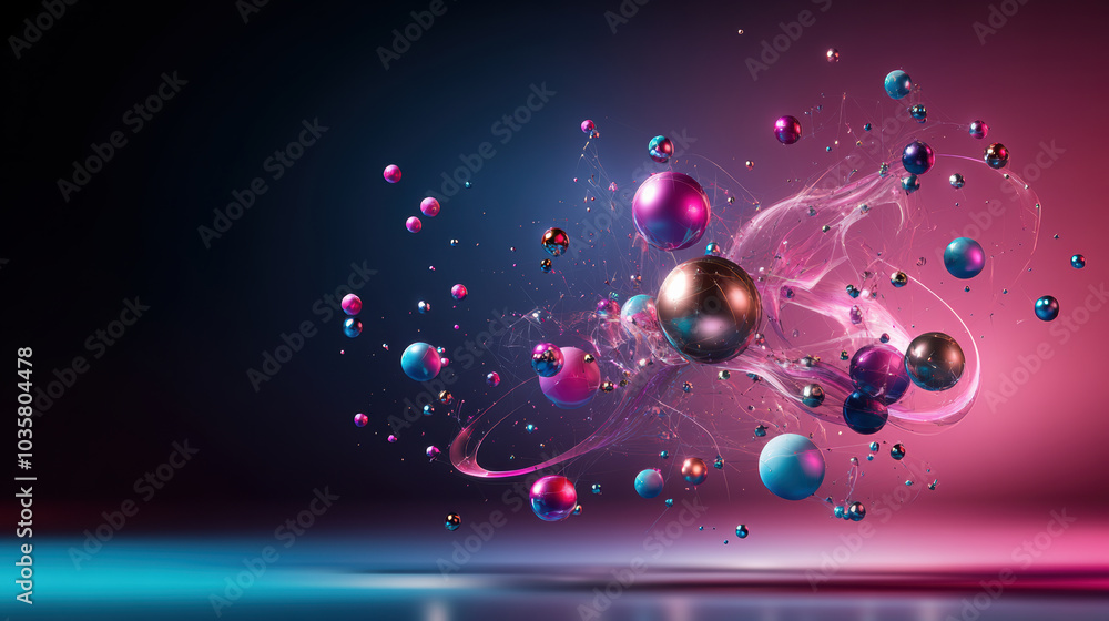 Poster fluid interconnected 3d shapes in vibrant colors create dynamic visual experience