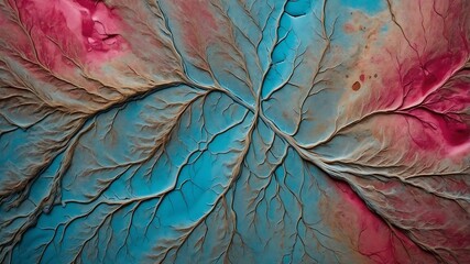 Colorful leaf with intricate texture, a close-up view