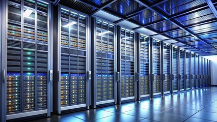 Server rack in a data center , technology, network, storage, IT, communication, equipment, hardware