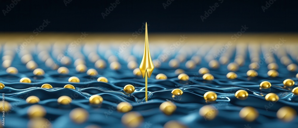 Sticker Golden Arrow Rising Above Blue Surface.