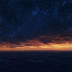 Naklejka premium A serene twilight sky filled with stars and vibrant clouds at sunset.