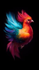 Fototapeta premium A vibrant bird against a black backdrop, its colorful form mirrored in the shadow behind