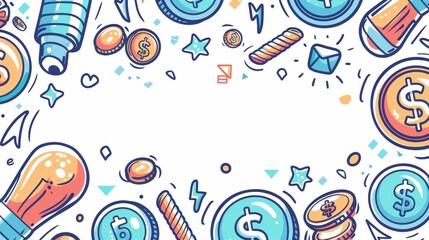 Colorful Business Frame with Financial Icons on White Background - Ideal for Presentations, Reports, and Marketing Materials