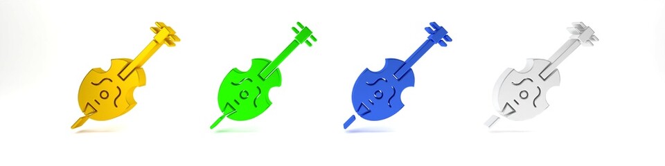 Colorful Violin icon isolated on white background. Musical instrument. Minimalism concept. 3D render illustration