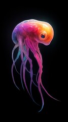  Close-up of a jellyfish against black backdrop, light reflecting below