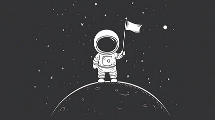 A minimalist design of an astronaut floating in space, surrounded by planets and stars. Cartoon outline style, perfect for a kids' coloring page