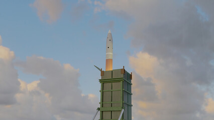Ballistic Missile Defence interceptor PDV exiting launch canister, rocket interceptor