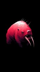 Obraz premium A red animal with an open mouth, teeth bared, against a black background