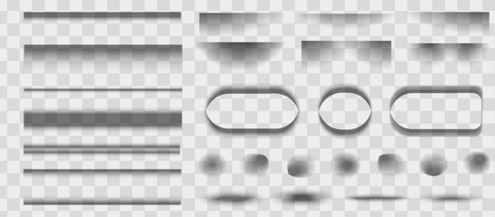 Obraz premium Square and rectangle box shadow effects. Realistic overlay and transparent shadows vector set, shades falling from objects on floor with soft black edges and dark corners, transparent background