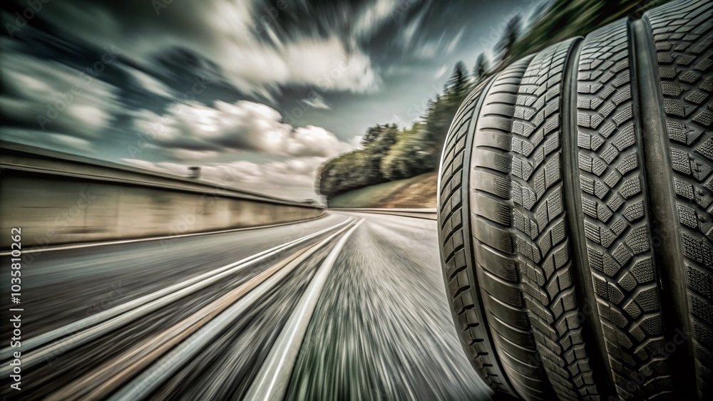 Poster seamless tire track template for design elements and frames in long exposure style