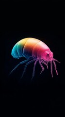  Close-up of a jellyfish against black backdrop, framed by pink and blue lines