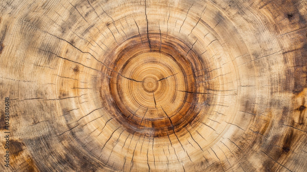 Poster closeup view of tree rings on a wooden cross section, showcasing the intricate patterns and natural 