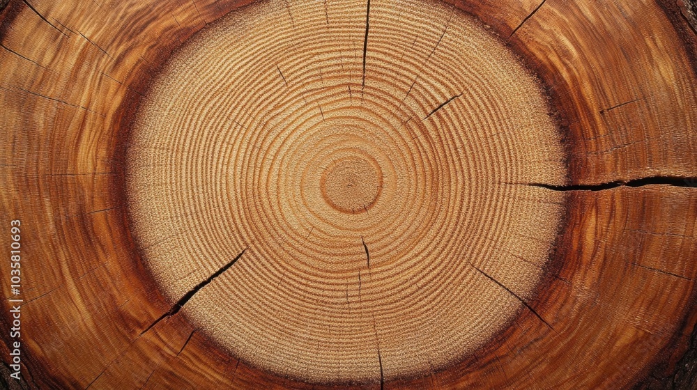 Poster closeup view of tree rings on a wooden cross section, showcasing the intricate patterns and natural 
