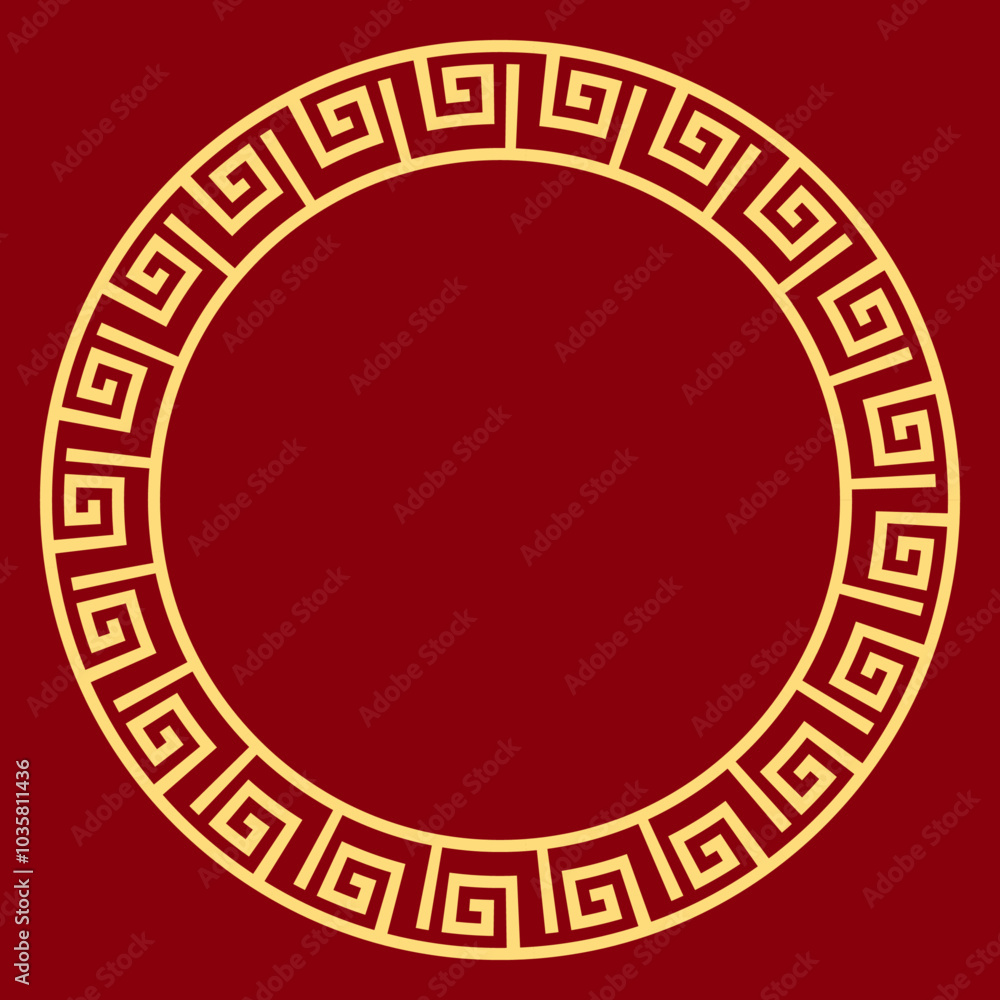 Poster chinese traditional pattern gold circle frame isolated on red background . vector decorative round f
