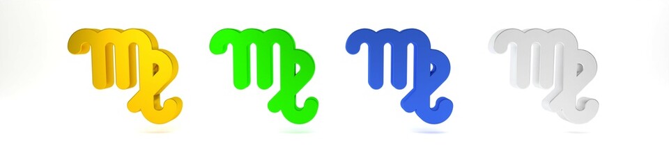Colorful Virgo zodiac sign icon isolated on white background. Astrological horoscope collection. Minimalism concept. 3D render illustration